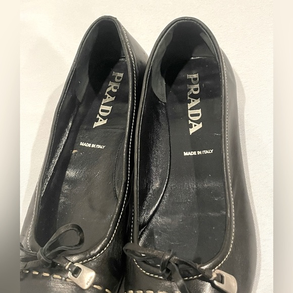 PRADA Authentic Black Leather Round Toe Ballet Flats Women’s 37 1/2 (7 1/2) - Picture 11 of 15